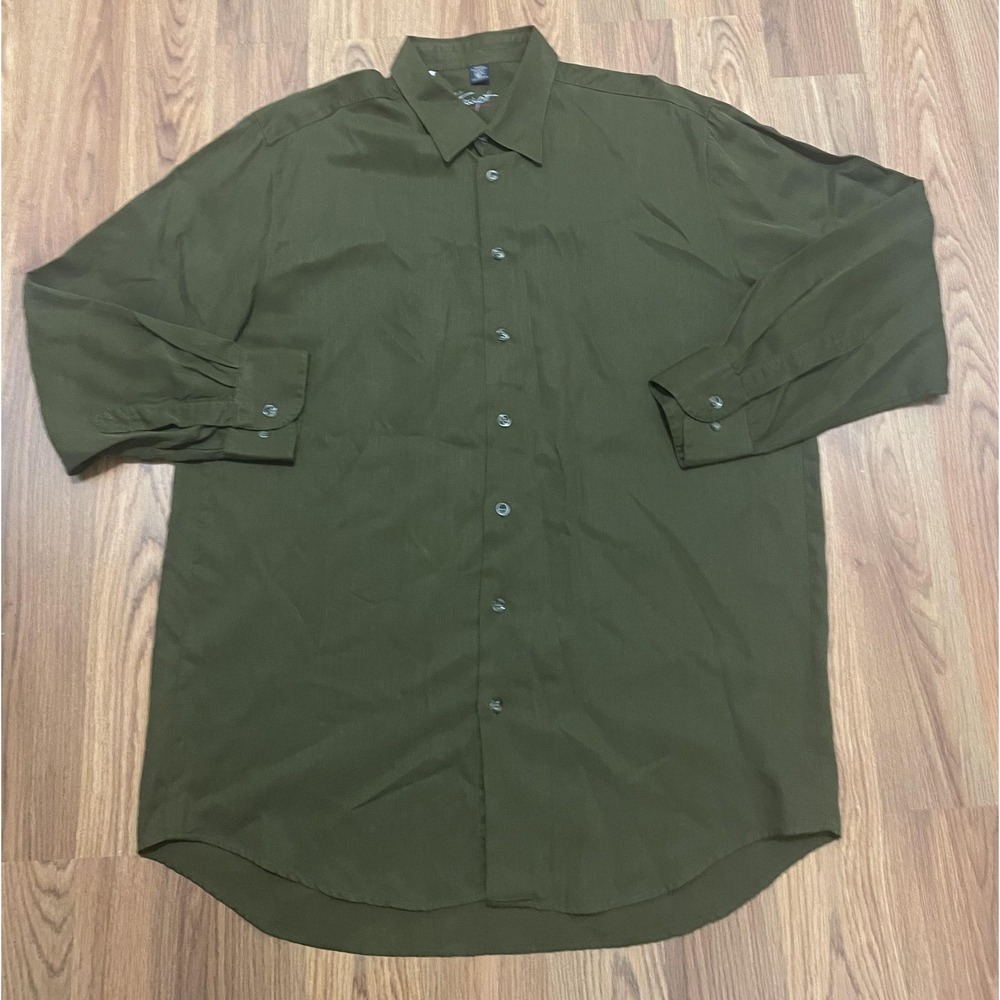 Haupt Dress Shirt Mens 16.5 Olive Green Solid Long Sleeve Germany
